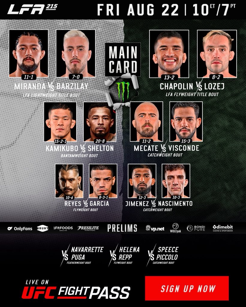 LFAfighting's tweet photo. #LFA215 ๐๐
Takes place Friday, August 22nd at the Ventura County Fairgrounds in #Ventura #California
๐๏ธ Tickets available at https://t.co/cdvGSCpYhm ๐ Link in bio
๐ฒ LIVE on @UFCFIGHTPASS at 10 p.m. ET / 7 p.m. PT
๐ฅ Free prelims on YouTube #LFAFightNetwork ๐ Link in bio https://t.co/LEyaAeMuUG