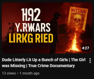 jinxesandhexes's tweet photo. just got suggested this totally real, totally not AI slop "true crime documentary" and have "litterly" been cry laughing about the thumbnail for the past 10 minutes 😭 https://t.co/B6XDiUcaPD