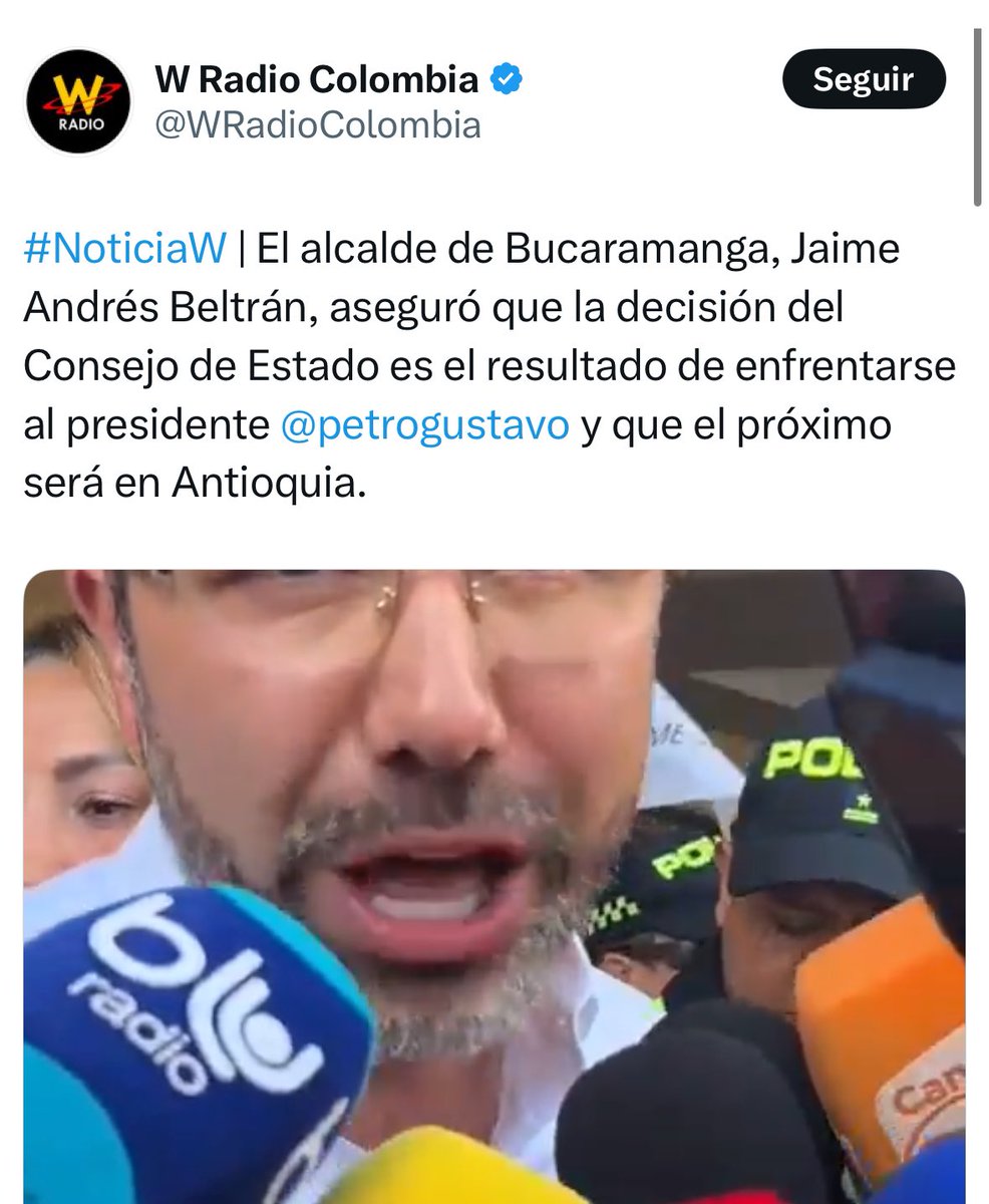 Esther Castro (@biosaura) on Twitter photo Señor ex alcalde <a href="/soyjaimeandres/">Jaime Andrés Beltrán</a>; qué culpa tiene el presidente <a href="/petrogustavo/">Gustavo Petro</a> de que Ud haya hecho doble militancia?
Porque ese fue el motivo por el cual a Ud lo destituyeron.
Cordial saludo. Señor ex alcalde <a href="/soyjaimeandres/">Jaime Andrés Beltrán</a>; qué culpa tiene el presidente <a href="/petrogustavo/">Gustavo Petro</a> de que Ud haya hecho doble militancia?
Porque ese fue el motivo por el cual a Ud lo destituyeron.
Cordial saludo.