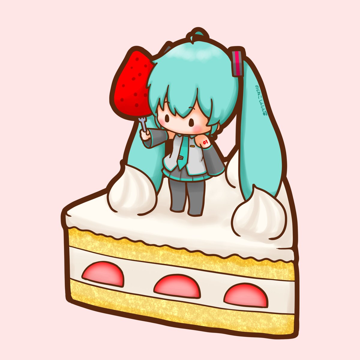 初音ミク 「今日はショートケーキの日 ミクちゃんもショートケーキを食べます #, image size:1200x1200