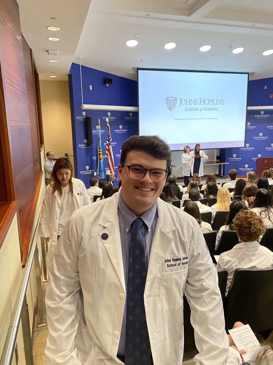 JHUNursing's tweet image. Our newest cohort of MSN (Entry Into Nursing) students received their white coats today, marking the beginning of their nursing journey. Each coat represents the dedication and passion these future leaders bring to our field. Welcome to the #HopkinsNurse family! #GoHopNurse