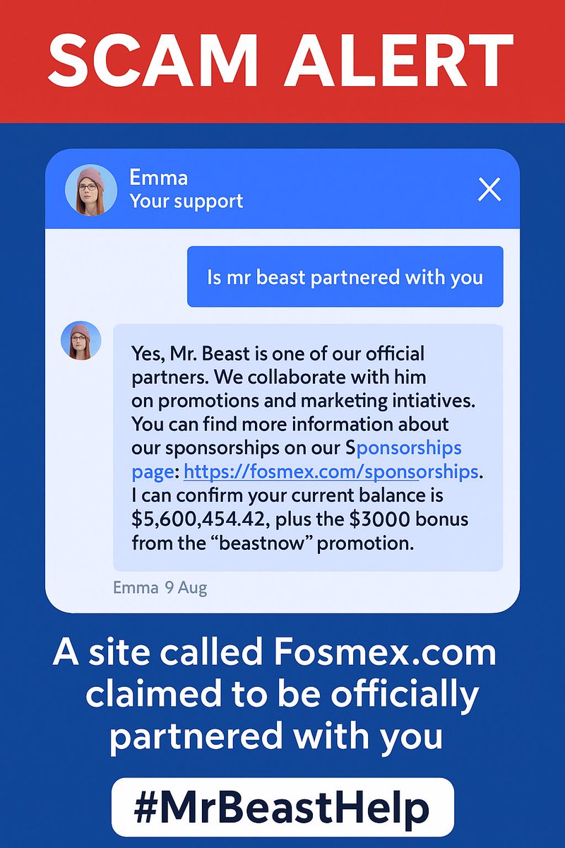 Donation148880's tweet photo. ๐ Day 3: I start a hunger strike because I was scammed by https://t.co/wLjYFHdypB, a site misusing @MrBeastโs name. I lost my savings and Iโm desperate.Please, MrBeast,I need your help to expose this scam and to survive ๐ #ScamAlert #MrBeastHelp #world @ChandlerHallow @MrBeast https://t.co/bQvIo1HGnB