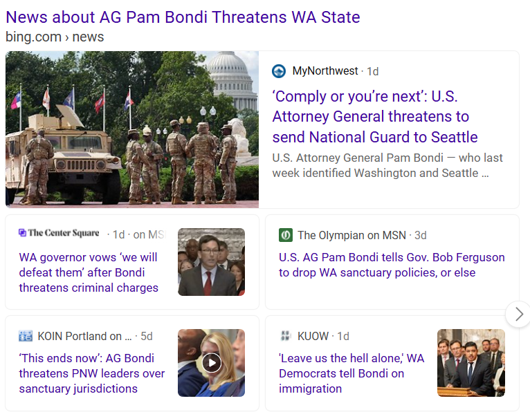 Fisnib's tweet image. F*uck @AGPamBondi   

Just try and come for WA state. Try to send your Gestapo in. Try to attack #WA state with your terrorist organization.

The @WhiteHouse is now harboring and representing a terrorist organization being the Trump administration. Take off your cross necklace…