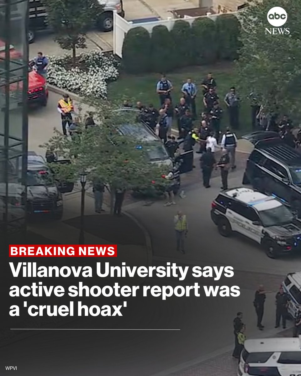 JUST IN: The report of an active shooter on Villanova University campus in Pennsylvania was a "cruel hoax," the school said.

Read more: abcnews.link/kRfgikB