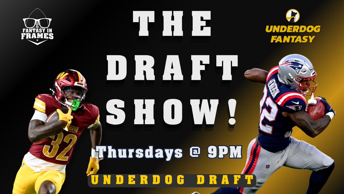 Join the @FantasyInFrames Draft Show crew as they conduct an #Underdog #BestBallMania Draft at 9PM EST

#FantasyFootball

Link ⬇️