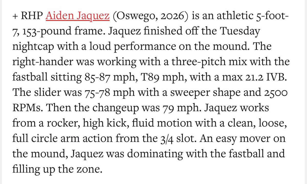 2026 RHP Aiden Jaquez just shows up &amp; works!!