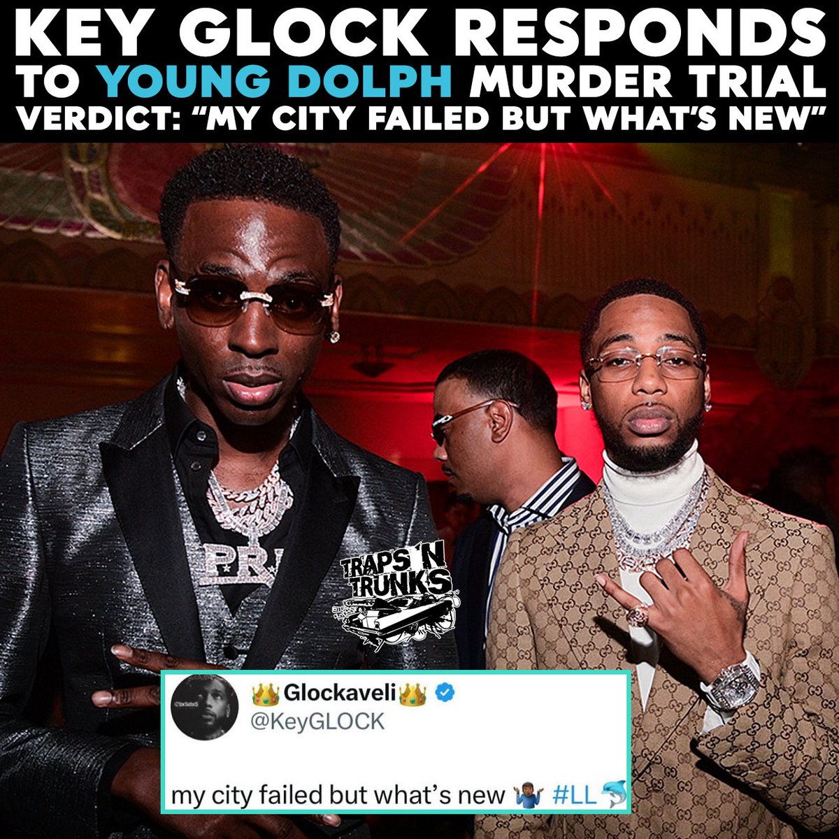 trapsntrunks's tweet photo. Key Glock reacts to Hernandez Govan walking free in Young Dolph case: “My city failed but what’s new 🤷🏾‍♂️🐬 #LLDolph #YoungDolph #TrapsNTrunks #PaperRouteEmpire #Memphis https://t.co/Evru6qnqQw