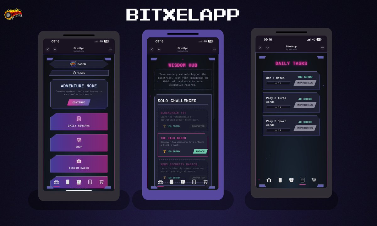 📲 BitxelApp is here!

And in our app, you can find everything from learning modules to gambling and raffles!

You'll enjoy hours of strategy playing our exclusive TCG and participate in the global rankings for weekly prizes!

Come and try our DEMO now and get ready for what's