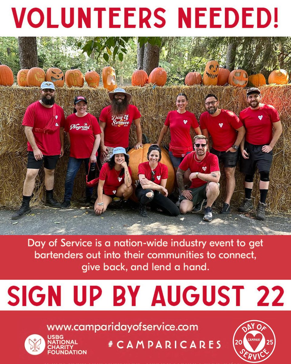 USBG Foundation (@usbgncf) on Twitter photo 🚨 Last call! Volunteer signups for the 8th Annual National Day of Service close Aug 22 at Noon.
Join us + <a href="/CampariGroup/">Gruppo Campari</a> on Sept 16 to give back in your city. Don’t miss it!
🔗 tr.ee/C-FlhUJM2I
#CampariCares #DayOfService 🚨 Last call! Volunteer signups for the 8th Annual National Day of Service close Aug 22 at Noon.
Join us + <a href="/CampariGroup/">Gruppo Campari</a> on Sept 16 to give back in your city. Don’t miss it!
🔗 tr.ee/C-FlhUJM2I
#CampariCares #DayOfService