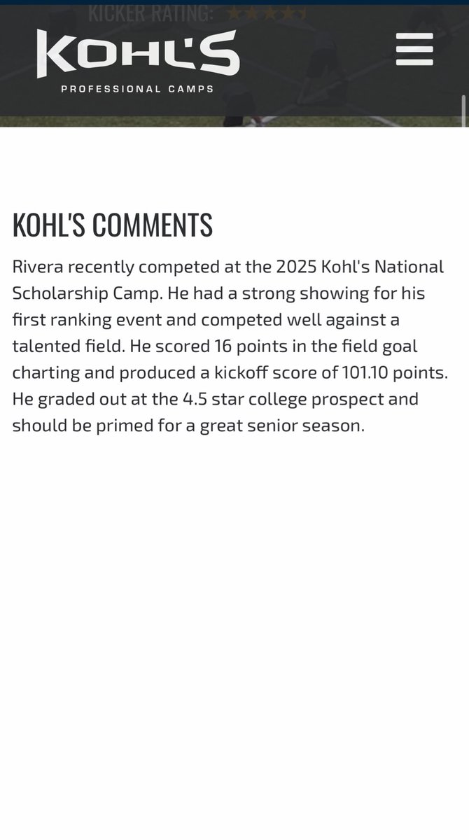Isaac Rivera (@isaacrivera24) on Twitter photo Blessed to be named a 4.5 ⭐️ recruit by <a href="/KohlsKicking/">Kohl's Kicking Camps</a>. Senior Season officially starts tomorrow. <a href="/CoachGrant_LW/">Coach Grant</a> <a href="/polk_way/">PolkWay</a> <a href="/lwhs_f/">Lake Wales Football</a>
<a href="/KohlsKicking/">Kohl's Kicking Camps</a> <a href="/H2_Recruiting/">Hasani (H2) | Football Recruiting</a> <a href="/CountyPolk/">PCGridiron</a> <a href="/kt_recruiting/">Kicker Tracker Recruiting</a>
<a href="/CoachB_Reynolds/">Brian Reynolds</a> <a href="/CoachHSimmons/">Hunter Simmons</a>
<a href="/CoachKLBs/">Dustin Kincaid</a> <a href="/UprightKicking/">Upright Kicking</a>
<a href="/PrepRedzoneFL/">Prep Redzone Florida</a> <a href="/CoachDerekDay/">Derek Day</a> Blessed to be named a 4.5 ⭐️ recruit by <a href="/KohlsKicking/">Kohl's Kicking Camps</a>. Senior Season officially starts tomorrow. <a href="/CoachGrant_LW/">Coach Grant</a> <a href="/polk_way/">PolkWay</a> <a href="/lwhs_f/">Lake Wales Football</a>
<a href="/KohlsKicking/">Kohl's Kicking Camps</a> <a href="/H2_Recruiting/">Hasani (H2) | Football Recruiting</a> <a href="/CountyPolk/">PCGridiron</a> <a href="/kt_recruiting/">Kicker Tracker Recruiting</a>
<a href="/CoachB_Reynolds/">Brian Reynolds</a> <a href="/CoachHSimmons/">Hunter Simmons</a>
<a href="/CoachKLBs/">Dustin Kincaid</a> <a href="/UprightKicking/">Upright Kicking</a>
<a href="/PrepRedzoneFL/">Prep Redzone Florida</a> <a href="/CoachDerekDay/">Derek Day</a>