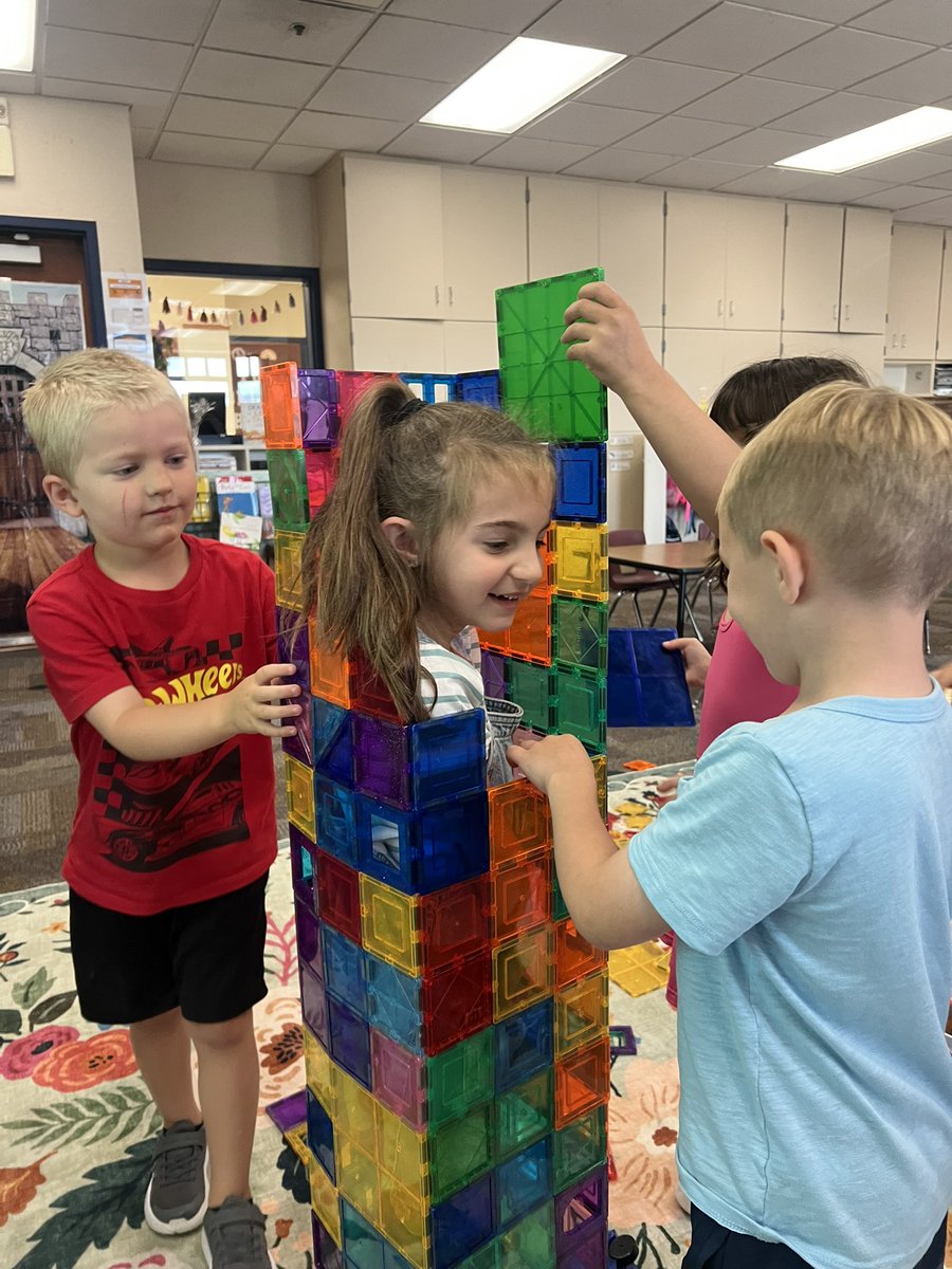 MrsAgee24's tweet photo. This week brought lots of teamwork and laughter! We played math games with partners and discovered a new favorite way to use magnetic tiles—building towers big enough to fit a friend inside! 😊 https://t.co/LCvvpVnZf7