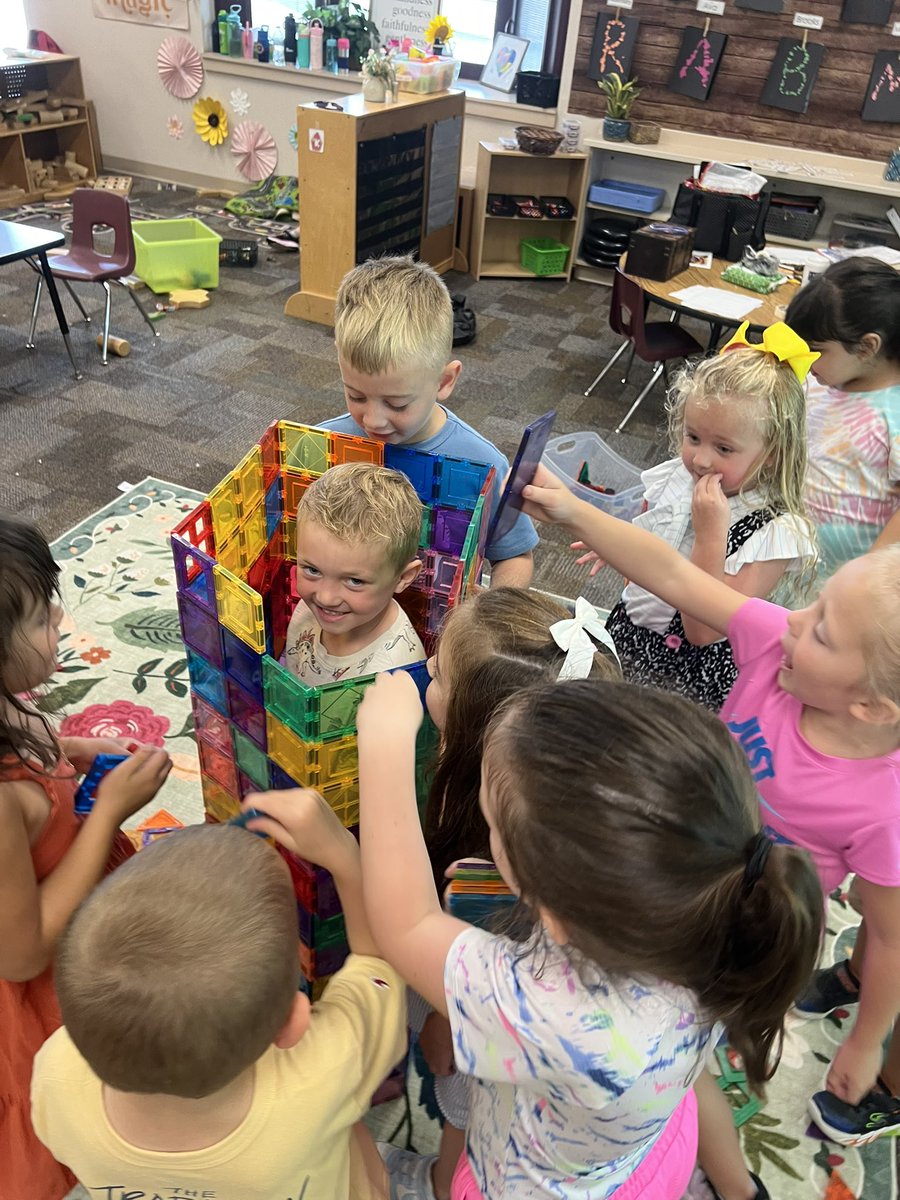 MrsAgee24's tweet photo. This week brought lots of teamwork and laughter! We played math games with partners and discovered a new favorite way to use magnetic tiles—building towers big enough to fit a friend inside! 😊 https://t.co/LCvvpVnZf7