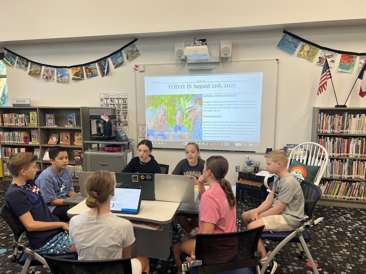 Good Morning Mohawk is going strong! These 6th graders are doing a great job! Do I see some future journalists?#RISDDreamBig