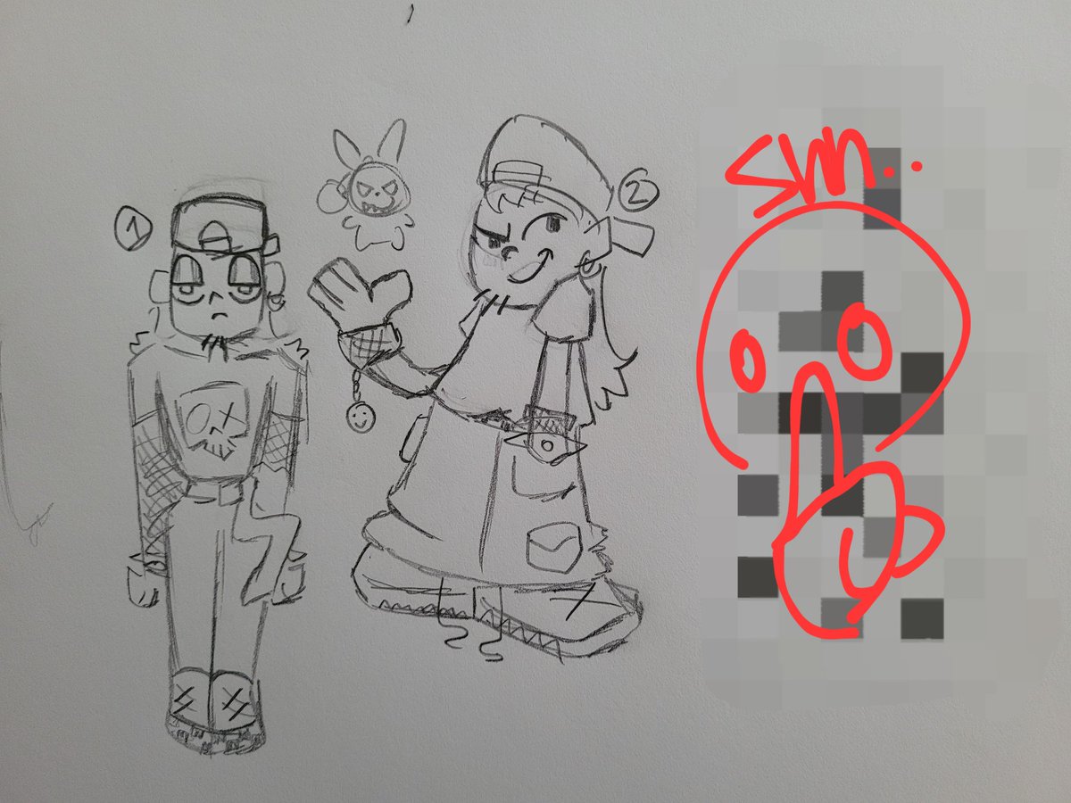 DAPixelhero's tweet image. Rejected character designs.
(Design Number 3 is the one I went with, so I had to hide it for obv reasons.)
#ProjectCASE