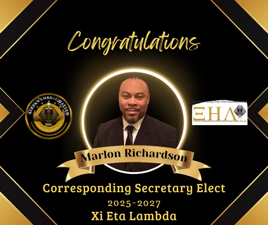nhoustonalphas's tweet image. We are pleased to recognize Bro. Marlon Richardson, who continues his dedicated service as Corresponding Secretary on our Executive Board for the 2025–2027 fraternal years. Bro. Richardson has served on the Executive Board for 3 years. #XiEtaLambda #alphaphialphafraternityinc