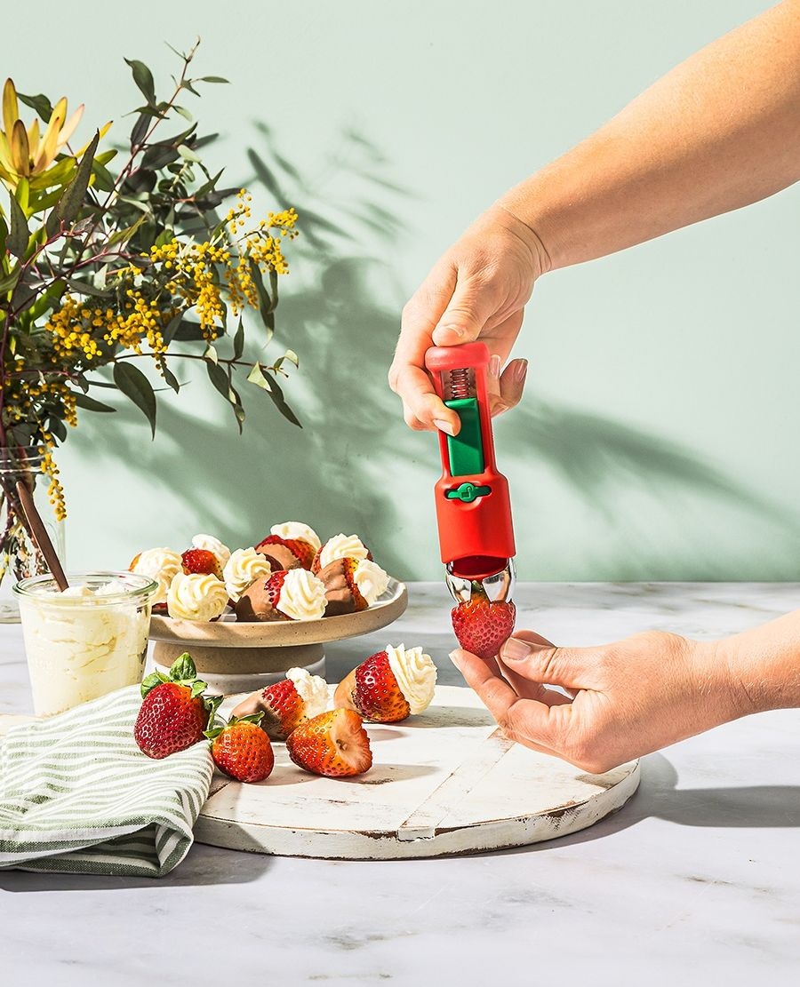 Core values. 🍓

Hullapit's stainless steel blades are conically tapered to remove bitter strawberry cores and fruit blemishes with minimum waste. 

dreamfarm.com/hullapit