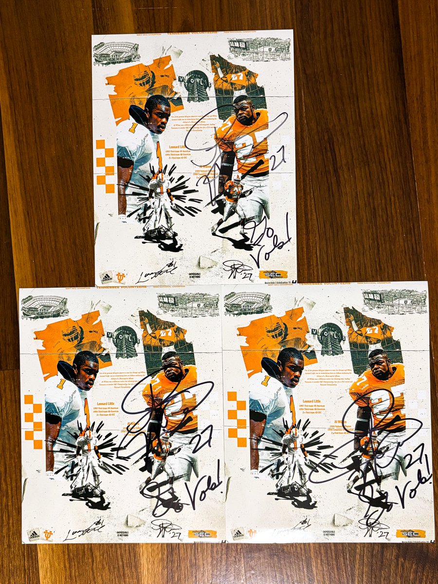 HicksGraphicsIG's tweet photo. Update: thanks to an Instagram comment, I saw Al Wilson was doing a meet &amp; greet in Knoxville. He went out of his way to personally mail one copy to Leonard Little to have signed. Amazing dude and player. 

Side note: the prints actually captured the proper colors unlike IG lol https://t.co/WhJomHGDD9
