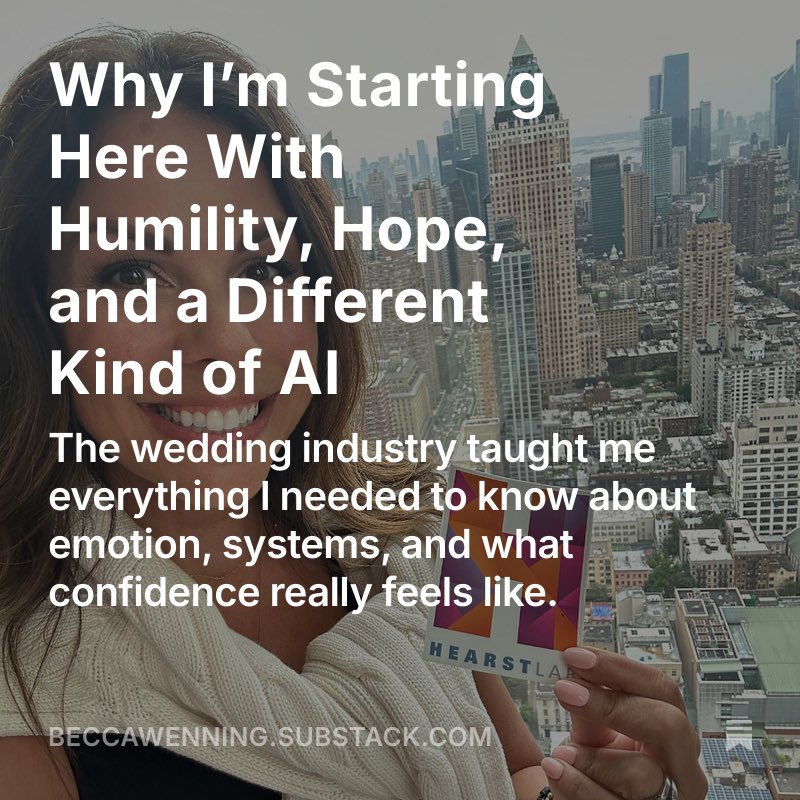 Subscribe if you’d like! 
Bridal, baseball, motherhood, AI, technology…it will all be woven in. 

open.substack.com/pub/beccawenni…