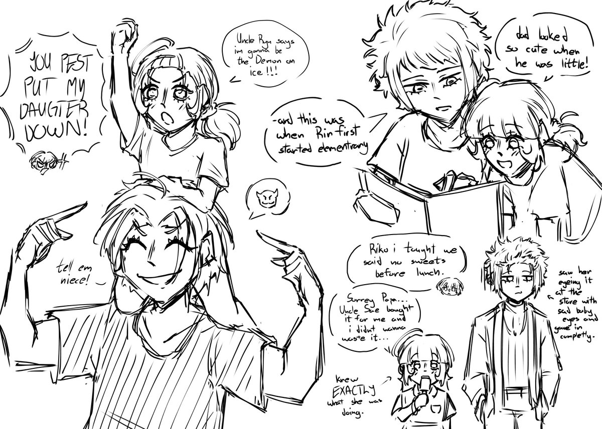 Riko Itoshi and her uncles (I had a lot of fun drawing these doodles) #hiorin #ryusae