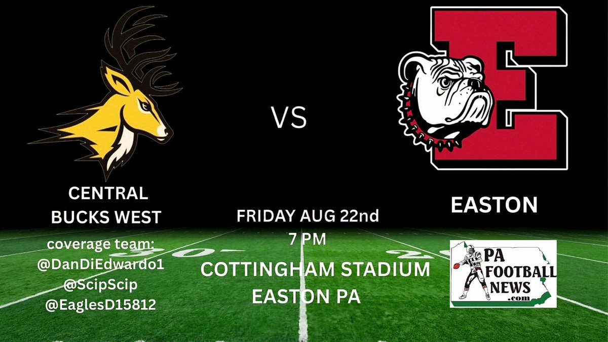 Dan Di Edwardo (@dandiedwardo1) on Twitter photo 🚨 District 1 VS District 11 🚨
CB WEST VS EASTON
LIVE UPDATES & HIGHLIGHTS
From Cottingham Stadium Easton
<a href="/PaFootballNews/">Pennsylvania Football News</a> <a href="/ScipScip/">Ryan Scipio</a> <a href="/EaglesD15812/">John Fox</a> <a href="/LSVSports/">LSV Sports</a>
<a href="/NittanyPete/">NittanyPete</a> <a href="/BPtashinski/">Brian Ptashinski</a>
<a href="/westcbfootball/">CB West Football</a> <a href="/EastonFootball/">Easton Football</a>
<a href="/athletics_cb/">CB West Athletics</a> <a href="/GoRedRovers/">Easton Athletics</a> <a href="/algeemacon55/">Algee Macon</a> 🚨 District 1 VS District 11 🚨
CB WEST VS EASTON
LIVE UPDATES & HIGHLIGHTS
From Cottingham Stadium Easton
<a href="/PaFootballNews/">Pennsylvania Football News</a> <a href="/ScipScip/">Ryan Scipio</a> <a href="/EaglesD15812/">John Fox</a> <a href="/LSVSports/">LSV Sports</a>
<a href="/NittanyPete/">NittanyPete</a> <a href="/BPtashinski/">Brian Ptashinski</a>
<a href="/westcbfootball/">CB West Football</a> <a href="/EastonFootball/">Easton Football</a>
<a href="/athletics_cb/">CB West Athletics</a> <a href="/GoRedRovers/">Easton Athletics</a> <a href="/algeemacon55/">Algee Macon</a>