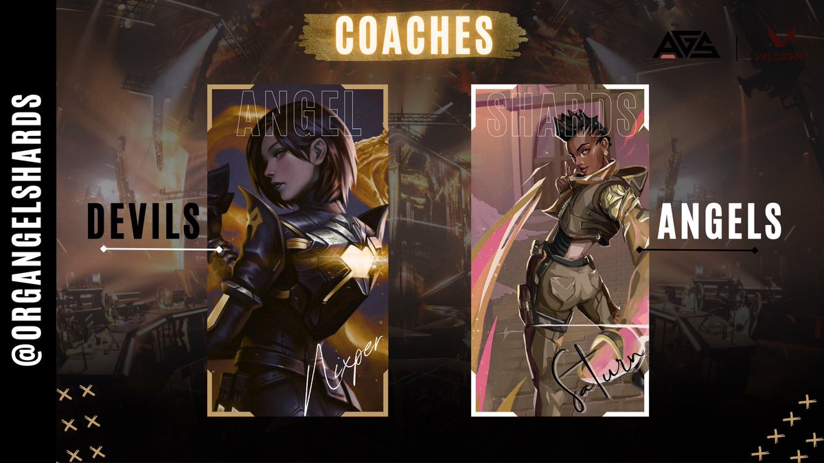 OrgAngelShards's tweet image. ⚡ Conheçam nossos coaches de Valorant!
👊 @_Nixper 
🔥 @saturnvlr__ 

Duas visões, uma missão: levar a Angel Shards ao topo! 🖤💛

It starts here. 

#GoAGS #Valorant #AngelShards