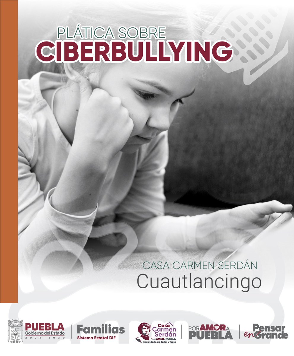 🖥️🚫 Plática sobre Ciberbullying.

📍 Casa Carmen Serdán Cuautlancingo
🗓️ Lunes 25 de agosto
🕓 4:00 pm

🎯 Objetivo: Prevenir y combatir la violencia en línea, promoviendo entornos digitales más seguros y libres de agresión.

#SeguridadDigital #NoMásViolencia #PorAmorAPuebla