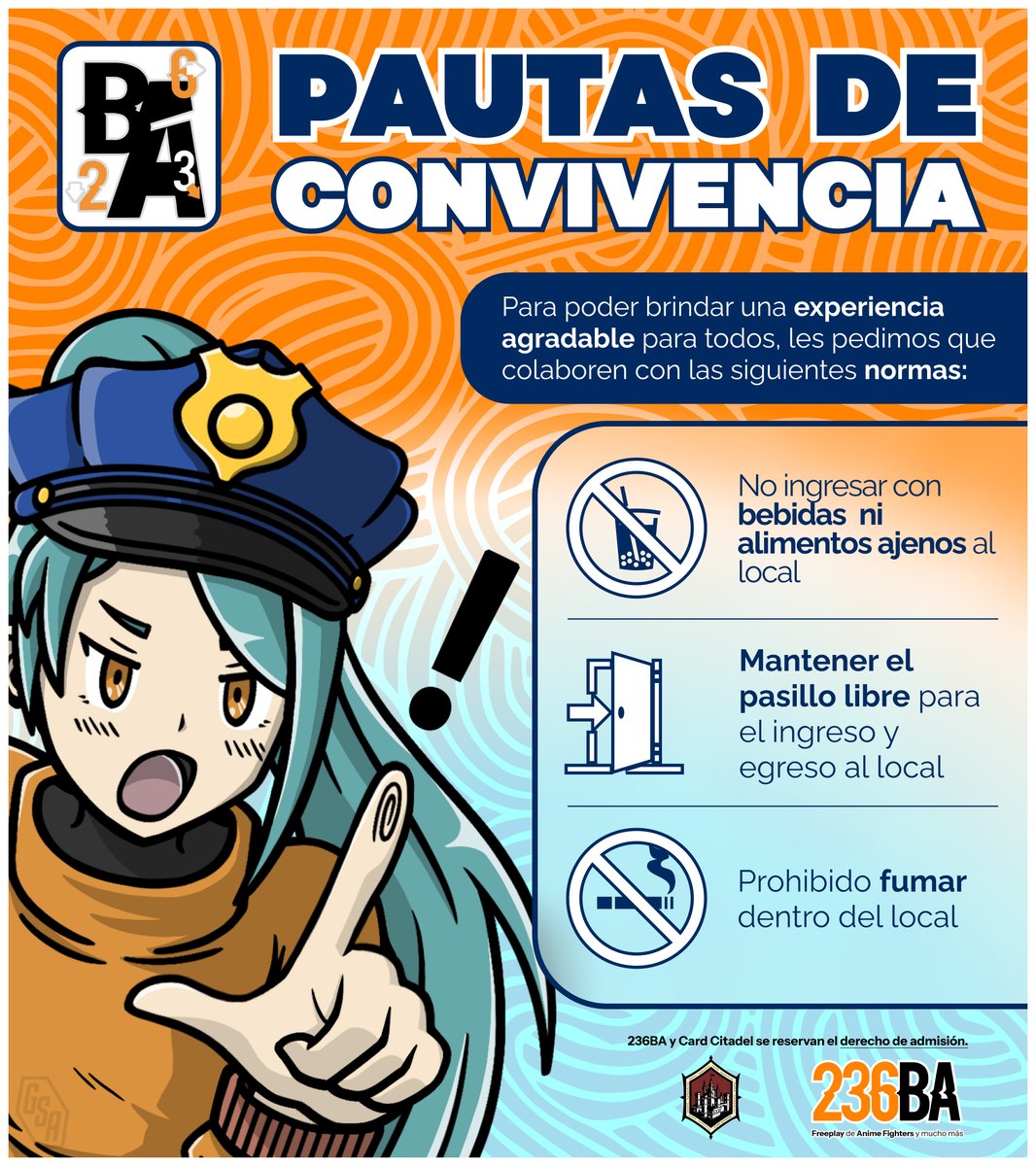 - Si bien contamos con más espacio tenemos capacidad limitada por la instalación eléctrica, por favor consultar antes si desean traer setups. Muchas gracias.

Y les recordamos las pautas de convivencia dentro del local. ¡Cualquier duda nos consultan!