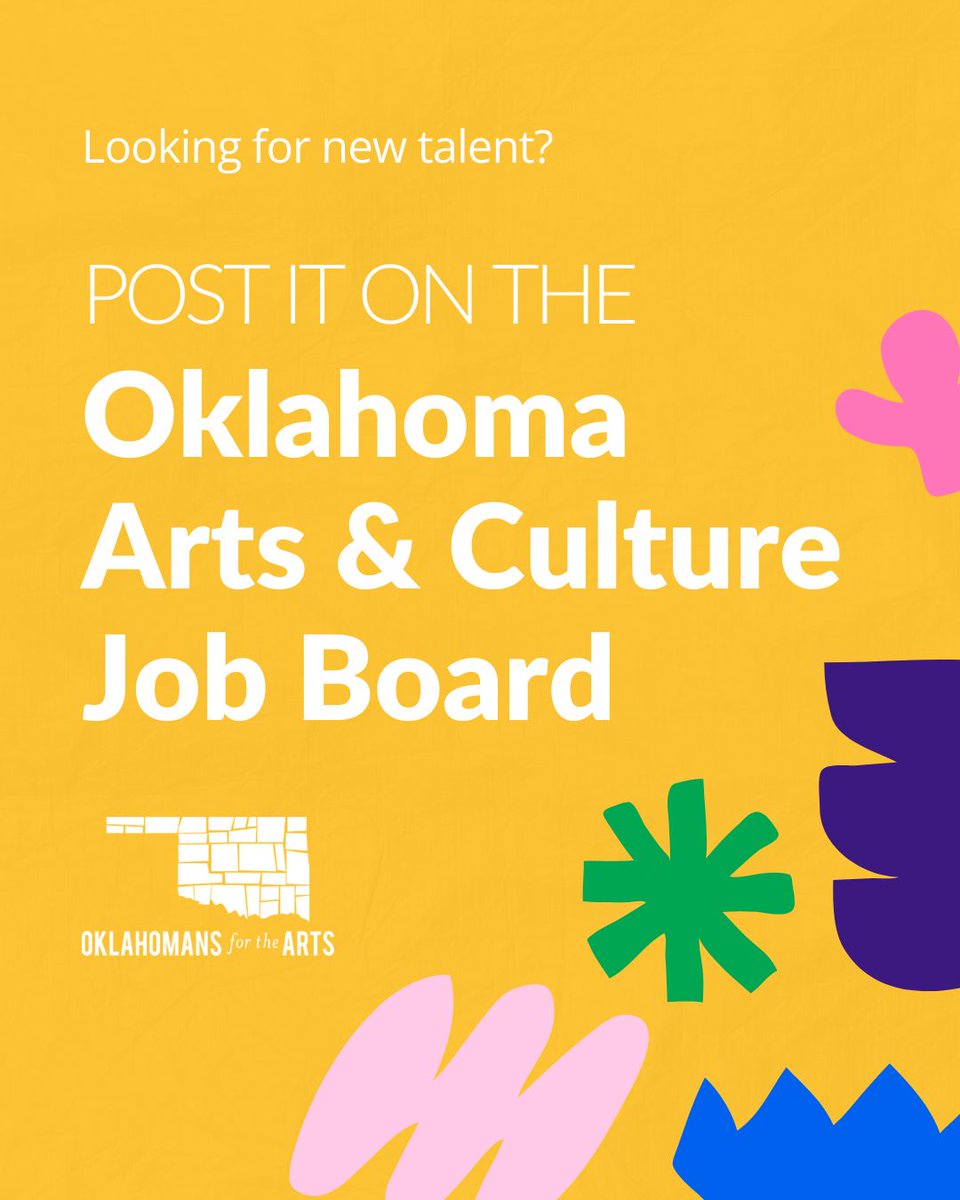 Looking to fill a key role on your team? The Oklahoma Arts &amp; Culture Job Board is the best way to reach an engaged audience of professionals who are passionate about the arts in Oklahoma.

➡️ Post a Job Today: ok4arts.org/job-board

#OKforArts #JobBoard #ArtsLeadership