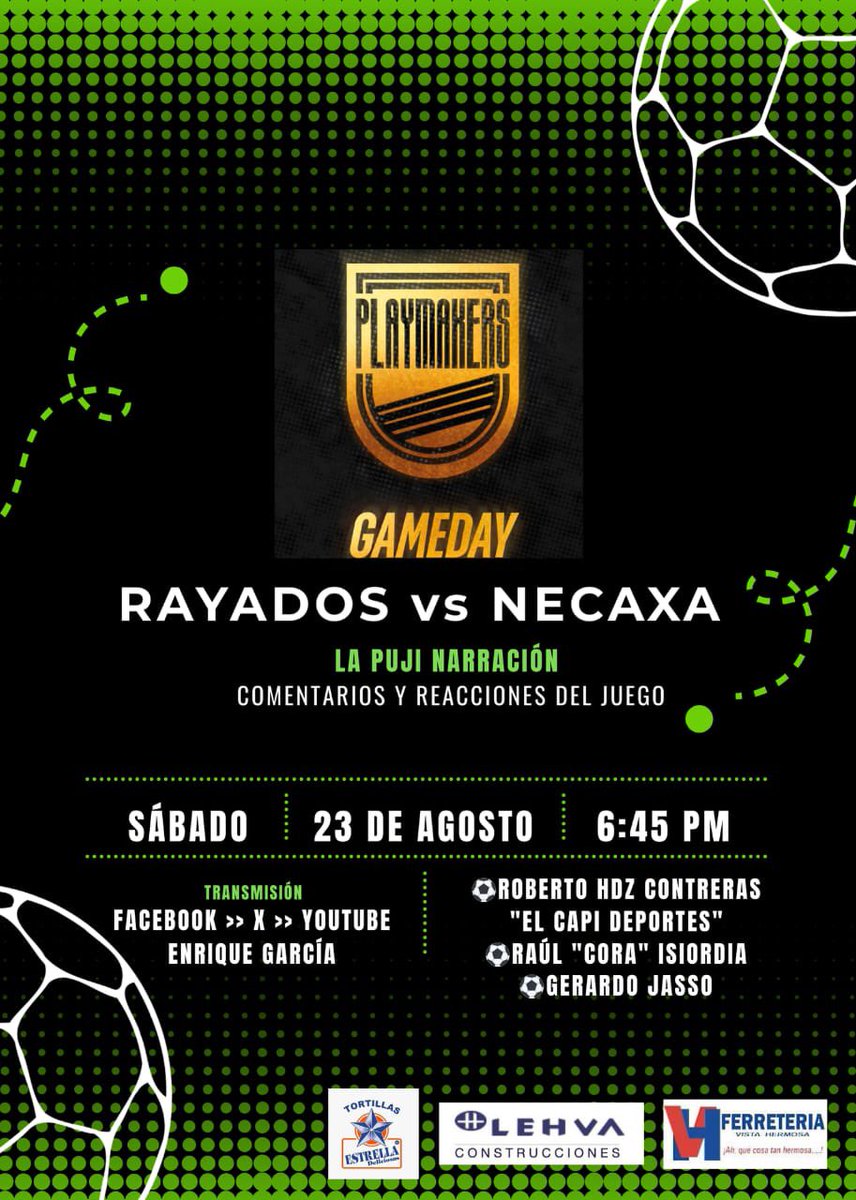 P L A Y M A K E R S⚽🏈⚾🥊🏁 (@tvplaymakers) on Twitter photo ⚽️J6| Rayados vs Necaxa | LigaMx
Sigue la "pujinarración, pujirreación, y los pujicomentarios" con <a href="/ElCapiDeportes/">Roberto Hernández Contreras</a> <a href="/coraisiordia/">Raul Isiordia</a> <a href="/jassocarrillo/">gerardo de jesus jasso carrillo</a> <a href="/CuatroRegion/">Región Cuatro Tv</a>
¡📱🔊Súbele al streaming y comenta con nosotros las acciones del partido!
#Playmakers #Gameday ⚽️J6| Rayados vs Necaxa | LigaMx
Sigue la "pujinarración, pujirreación, y los pujicomentarios" con <a href="/ElCapiDeportes/">Roberto Hernández Contreras</a> <a href="/coraisiordia/">Raul Isiordia</a> <a href="/jassocarrillo/">gerardo de jesus jasso carrillo</a> <a href="/CuatroRegion/">Región Cuatro Tv</a>
¡📱🔊Súbele al streaming y comenta con nosotros las acciones del partido!
#Playmakers #Gameday