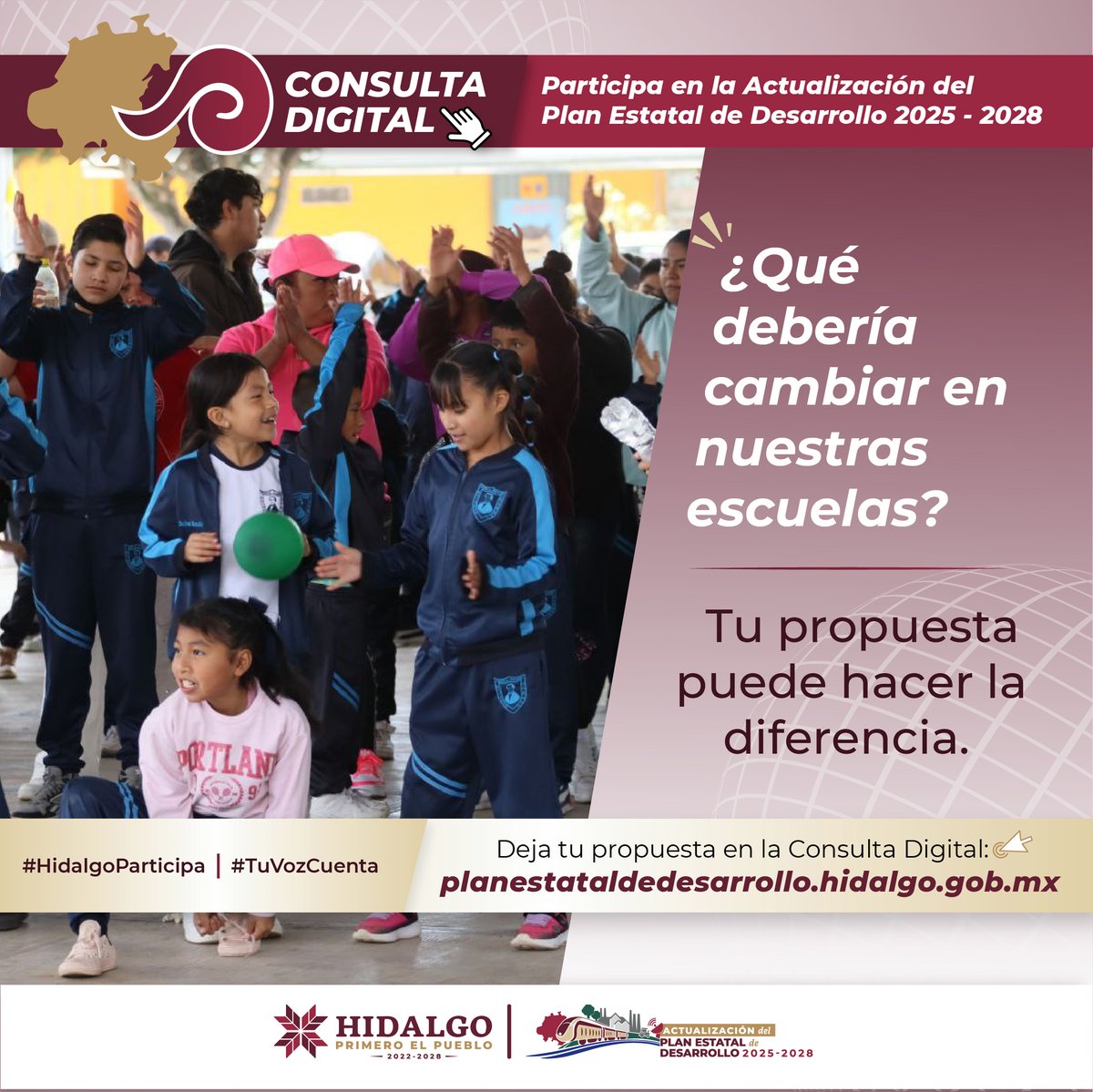 La escuela debe ser un lugar donde niñas y niños aprendan bien y estén seguros.
Si sabes qué hace falta, dilo aquí.
📍Comparte tus propuestas en la Consulta Digital:
🔗 planestataldedesarrollo.hidalgo.gob.mx
#ConsultaDigital #HidalgoParticipa