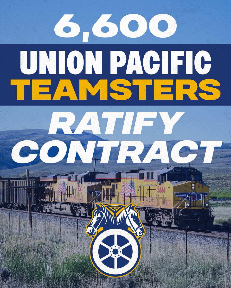 BREAKING: 6,600 UNION PACIFIC TEAMSTERS RATIFY CONTRACT
 
Thousands of maintenance of way workers at Union Pacific (UP) have voted to ratify a strong new contract. They are represented by the Brotherhood of Maintenance of Way Employes Division (BMWED) of the Teamsters Rail