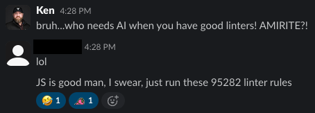 KenTheJr_v1's tweet image. IYKYK #programminglife 

Linters FTW!
