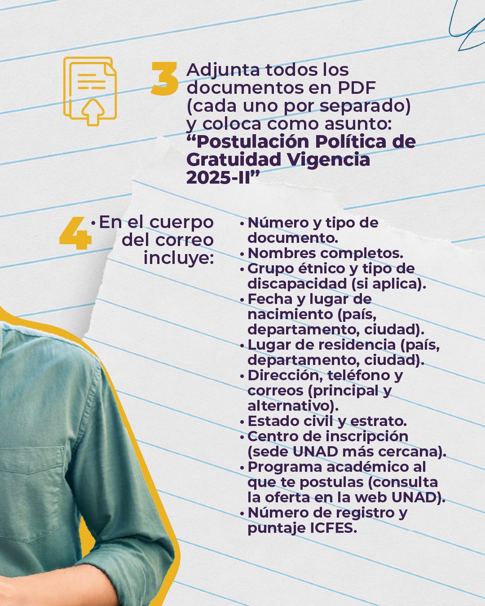UniversidadUNAD's tweet photo. 🎓✨ ¡Buenas noticias, comunidad unadista!
La Política de Gratuidad 2025-II (Periodo 16-05) ya está disponible. Si cumples con los requisitos, esta es tu oportunidad para estudiar sin costo de matrícula. 🚀📚

🔑 Fechas clave:
📌 Inscripciones: del 21 al 28 de agosto de 2025
📌 Resultados: desde el 4 de septiembre de 2025

👉 Encuentra más información en este link sobre los requisitos, beneficios y cómo postularte: https://t.co/OP2xeBqsub