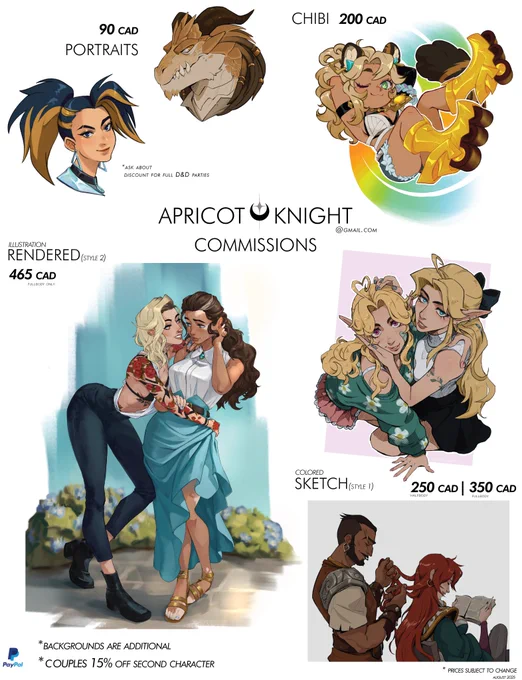 Greetings everyone! Here are my updated prices for commissions! 
Slots are officially open. Please feel free to DM or email me <3
#commissionsopen 