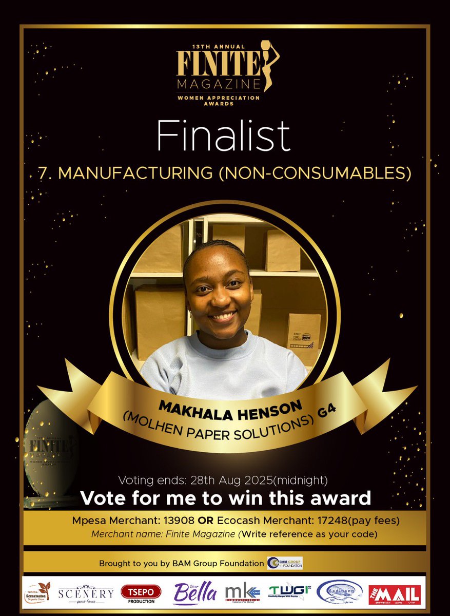 Feeling so grateful 💚 I’ve been named a Top 5 finalist in the FINITE Women’s Appreciation Awards (Manufacturing – Non-Consumables)! 🌿✨
Thank you to everyone for the votes, prayers &amp; encouragement, it means the world. 🥹
🗳️ Vote with code G4 (closes Aug 28).
#FiniteWomensAwards