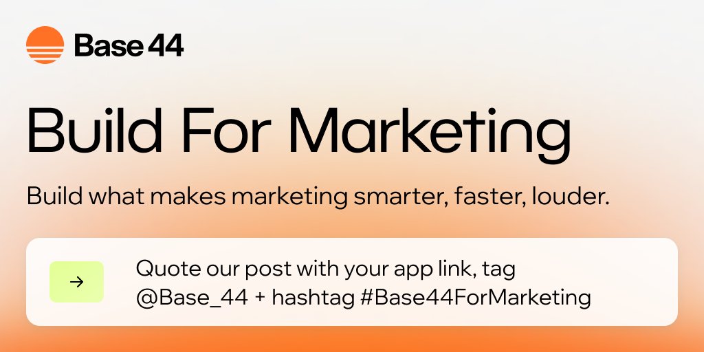 base_44's tweet image. 🚀 Build the Dream: $10,000 Marketing Challenge 🚀
Build what makes marketing smarter, faster, easier. No fluff. No limits. Just what actually helps you grow.
This week’s challenge:
Build a smart, functional app that helps marketing. We’re looking for original ideas and great…