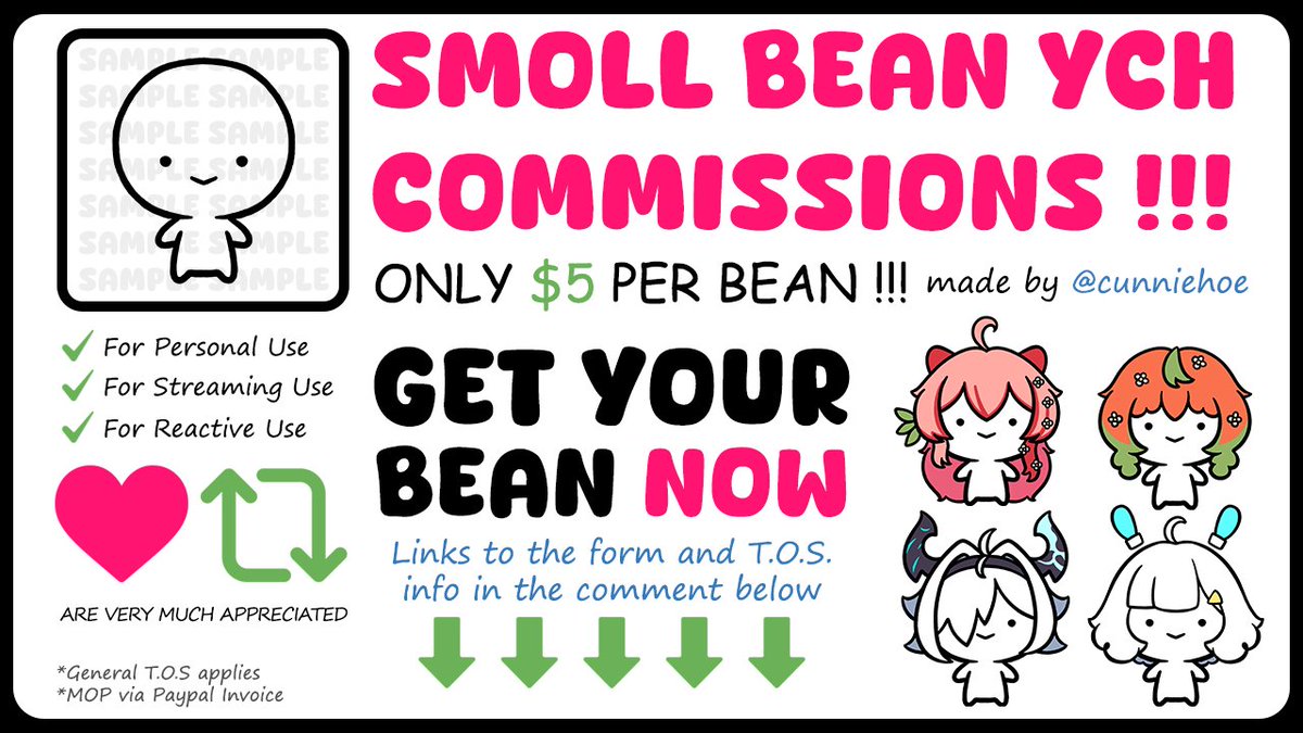 🟦🔹COMMISSIONS OPEN🔹🟦

Sorry for taking a while, but the beans are back! Join the bean army now!

🔗FORM LINK BELOW🔗