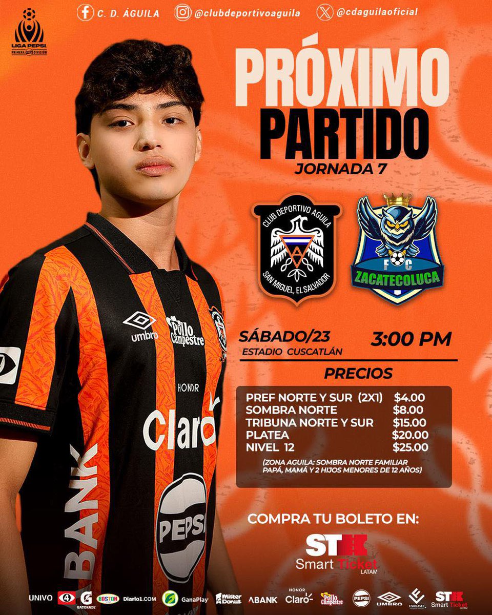 Chambita Monge (@chambitamonge) on Twitter photo #Apertura2025
El próximo partido de <a href="/cdaguilaoficial/">C.D. ÁGUILA</a> será ante <a href="/zacatecolucafc/">ZACATECOLUCA F.C.</a> en el Estadio Cuscatlan el sábado 23 a las 3:00 PM. #Apertura2025
El próximo partido de <a href="/cdaguilaoficial/">C.D. ÁGUILA</a> será ante <a href="/zacatecolucafc/">ZACATECOLUCA F.C.</a> en el Estadio Cuscatlan el sábado 23 a las 3:00 PM.