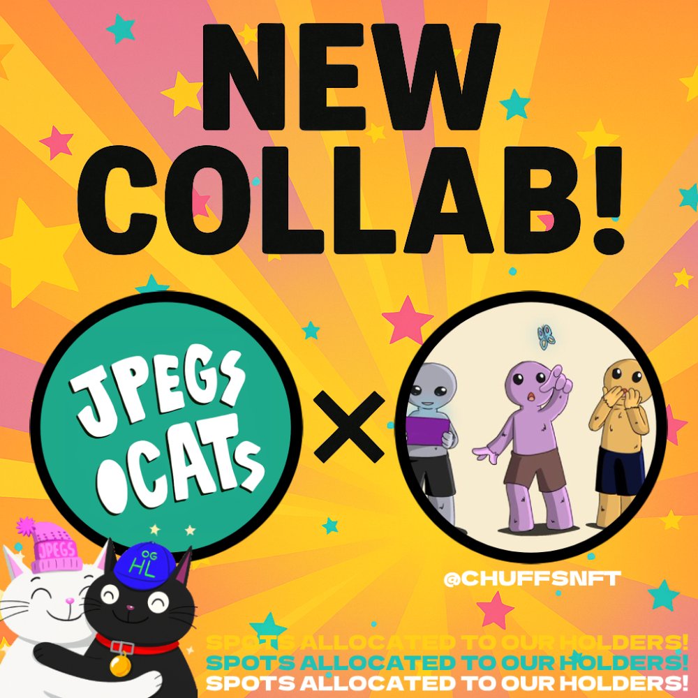 jpegsdotcats's tweet photo. NEW COLLAB! 😼
@jpegsdotcats x @Chuffsnft 

Giving out 3X GTD SPOTS on this post.
Like, RT and Drop your EVM address.
Follow both accounts. Tag 3 catfriends.

More spots allocated to our holders in the Cat Crib!
Join our Discord to participate in more! 😽 https://t.co/xsYhBWAHN3