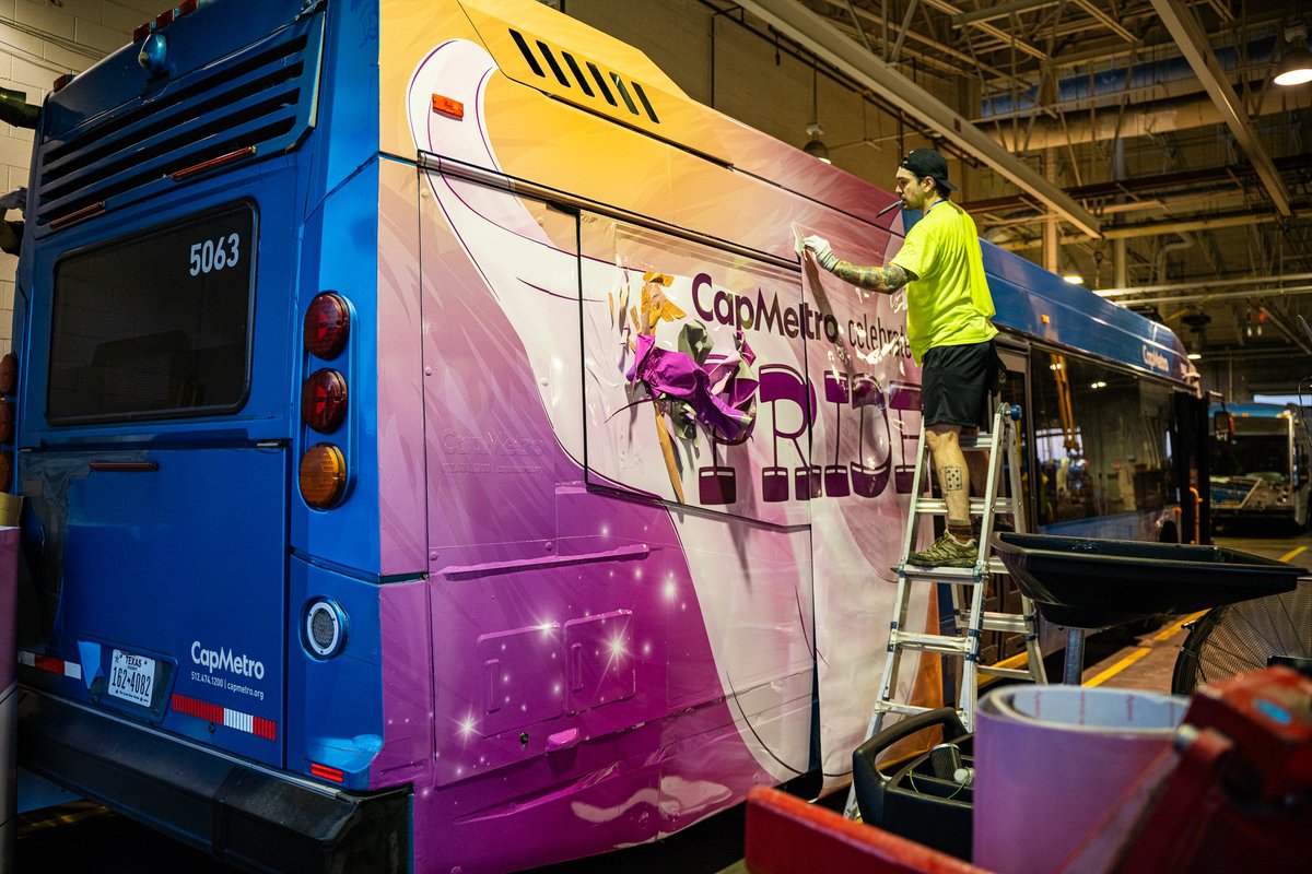 CapMetroATX's tweet photo. #CapMetro is ready to roll out with big parade energy and a brand new bus wrap that you won't want to miss! 🏳️‍🌈🚌🎶

Celebrate with us at the Austin Pride Parade on August 23!

#Pride #PrideParade #AustinPride #PrideMonth https://t.co/NLODDbdOQh