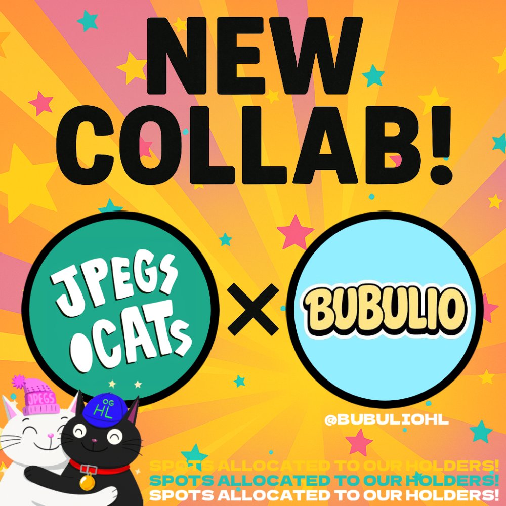 jpegsdotcats's tweet photo. NEW COLLAB! 😼
@jpegsdotcats x @BubulioHl 

Giving out 4X OG SPOTS on this post.
Like, RT and Drop your Hyper EVM address.
Follow both accounts. Tag 3 catfriends.

More spots allocated to our holders in the Cat Crib!
Join our Discord to participate in more! 😽 https://t.co/WaBu0QAK5W
