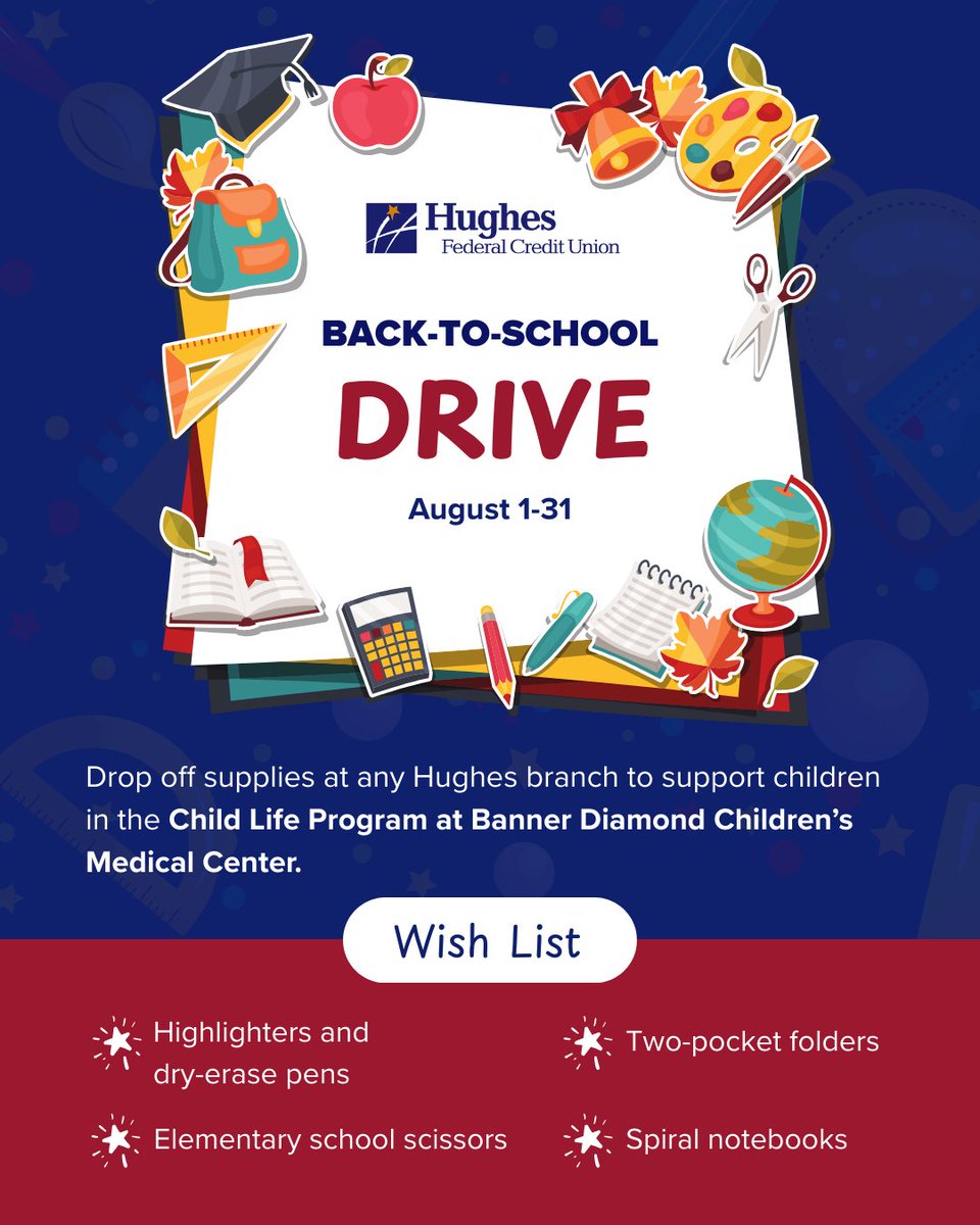 📓 Healing takes focus. Supplies give comfort. Help us support the kids at Banner Diamond Children’s Medical Center this back-to-school season.