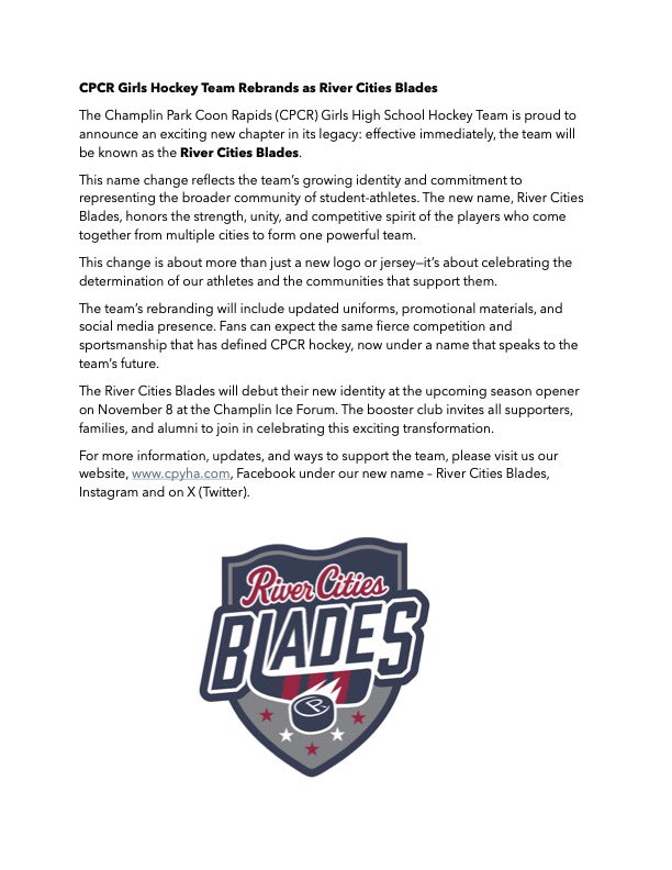 CPCR has changed to River Cities Blades!