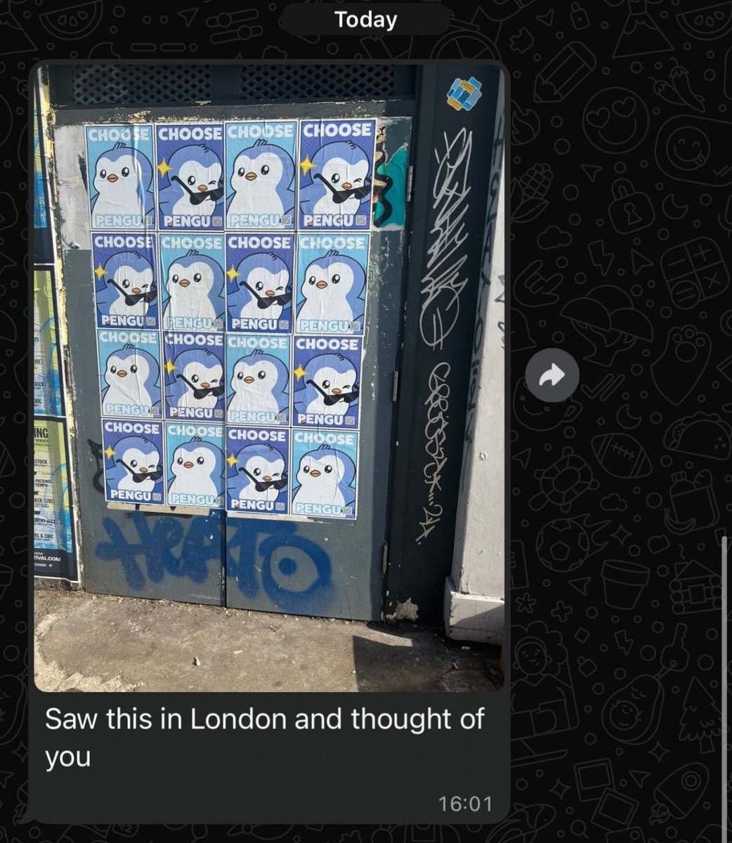 Penguaigo's tweet photo. This may be one of the best messages I’ve received.

$PENGU is everywhere.

CA (Base): 0x934C90247ba5aB6C86338E8Bc07fD8Ab0E559425

Swap: https://t.co/d10m8O8pUd https://t.co/1E7oiFmX7Z