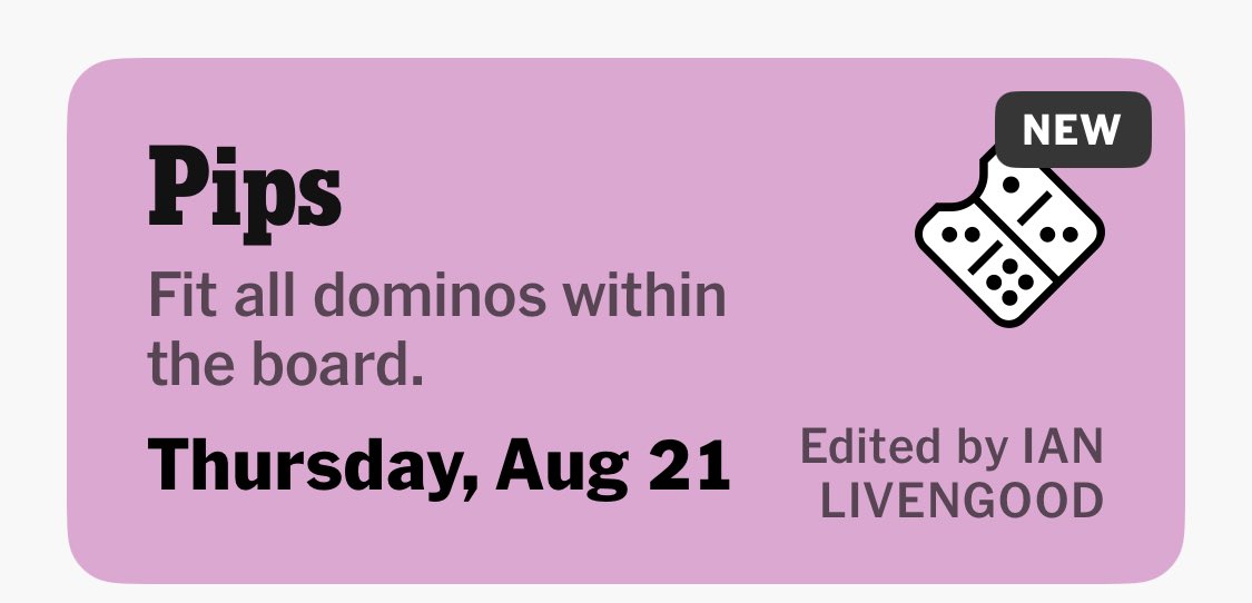 Pips #4 Hard 🔴
3:52

Anyone try this new game yet?