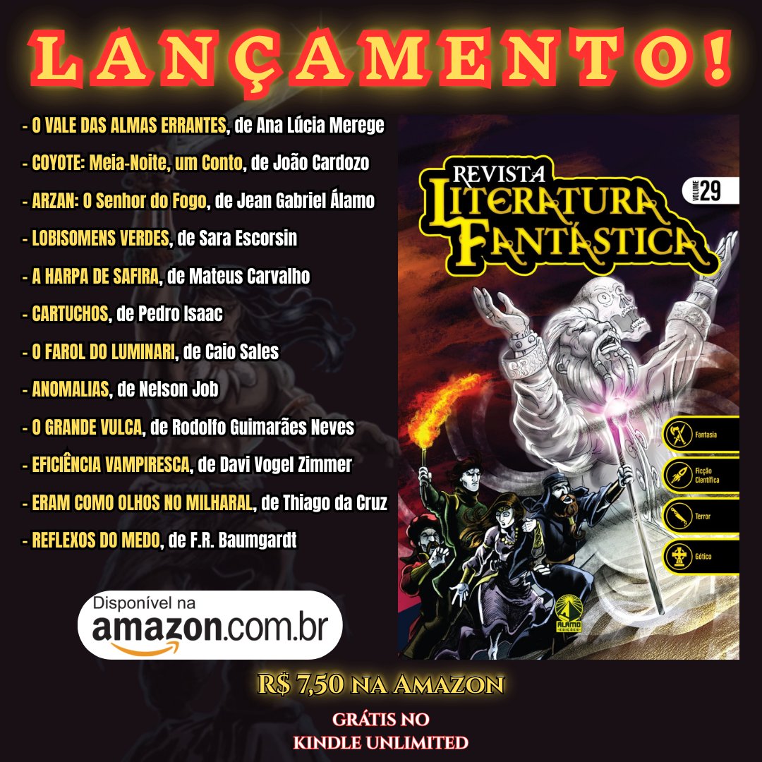 jga_oficial's tweet photo. > Vocês:
"Literatura no Brasil é caro."

> Revista Literatura Fantástica num dia qualquer:
11 contos de Fantasia, Ficção Científica, Terror e Gótico, 1 ROMANCE INTEIRO de Espada &amp; Feitiçaria.... R$ 7,50 ou grátis no Kindle Unlimited.

Pagam caro porque querem. https://t.co/bAEakpWbGi