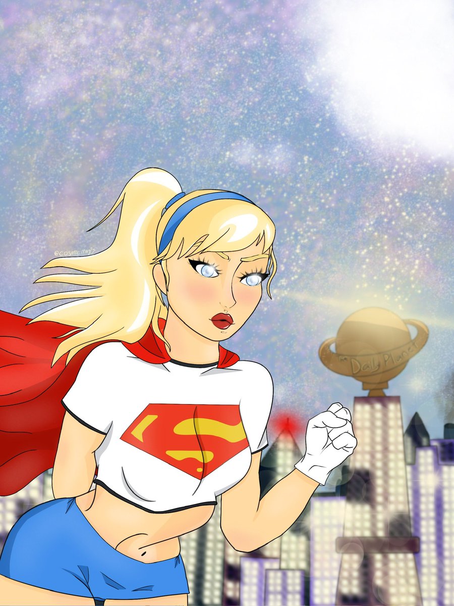 Just finished this drawing of Supergirl inspired by the DCAU Bruce Timm style! I was so excited to figure out how to draw and blur the lights of metropolis in the background. #dcau #brucetimm #digitalart #supergirl