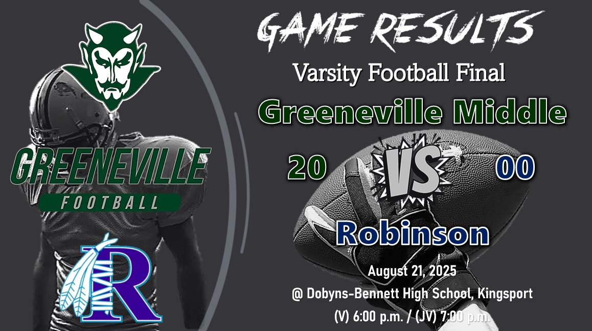 jeremy simerly (@jeremy_simerly) on Twitter photo GMS Athletics, Football
V Game Results, August 21, 2025
GMS vs. Robinson
Go Devils! #WEoverME
<a href="/GMS_greeneville/">Greeneville Middle School</a> <a href="/racheladamstn/">Dr. Rachel Adams</a> <a href="/ToddLance54/">Todd Pait, ED.S</a>
<a href="/GMSGreeneDevils/">Greeneville Greene Devils MS Football</a> <a href="/EverhartBgc15/">Bryan Everhart</a> GMS Athletics, Football
V Game Results, August 21, 2025
GMS vs. Robinson
Go Devils! #WEoverME
<a href="/GMS_greeneville/">Greeneville Middle School</a> <a href="/racheladamstn/">Dr. Rachel Adams</a> <a href="/ToddLance54/">Todd Pait, ED.S</a>
<a href="/GMSGreeneDevils/">Greeneville Greene Devils MS Football</a> <a href="/EverhartBgc15/">Bryan Everhart</a>