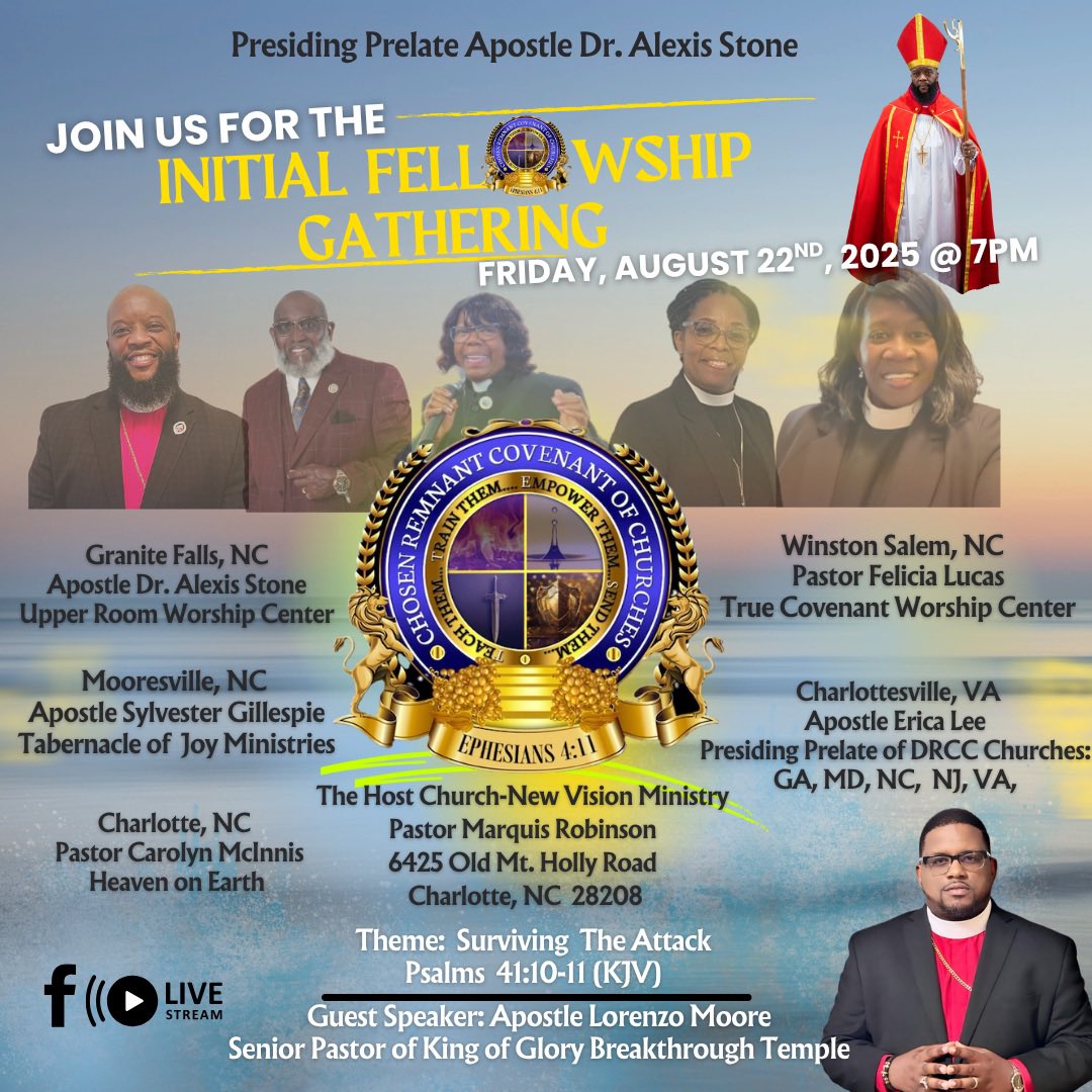 MrLAMoore's tweet photo. 🔥 Honored to serve on this divine assignment with Apostle Alexis Stone &amp; Chosen Remnant. This isn’t just another convocation,  it’s a one-night revival. Put on your convocation wear, get in the room, and #GetInTheGlory
📍 New Vision of Charlotte | 6425 Old Mt. Holly Rd | Fri 7PM https://t.co/B5EmG4Wm3J