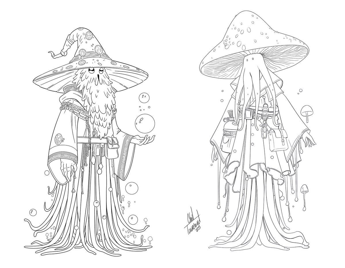 Updating my character design folio. Drew a couple of these Shroom Wizards. Might put them in a comic I’ve been planning. 🥴